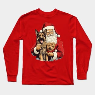 Merry Christmas Retro Santa Claus German Shepherd Puppy Long Sleeve T-Shirt